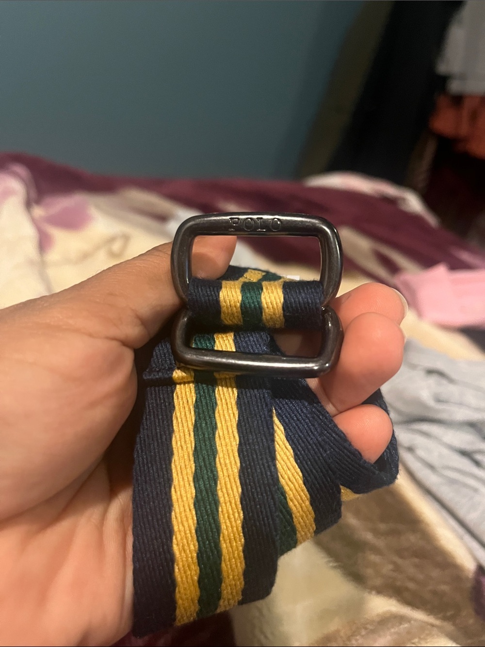Polo Ralph Lauren Ribbon Belt Mens Blue Yellow Multi Embossed Preppy Classic 36”